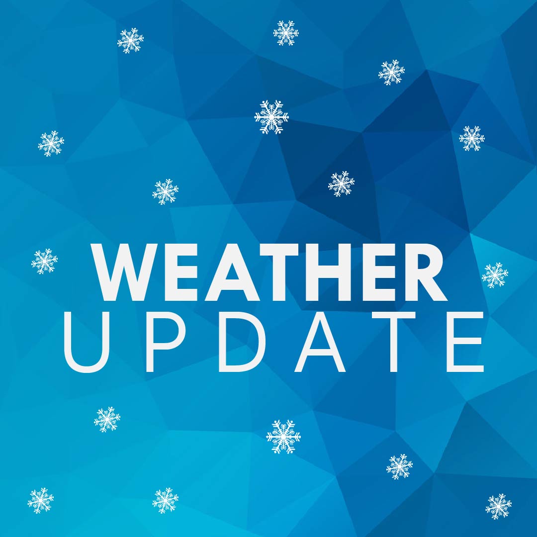 Weather Update with snowflakes in the background.