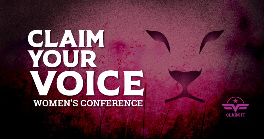 Claim Your Voice Women's Conference with image of lion's face